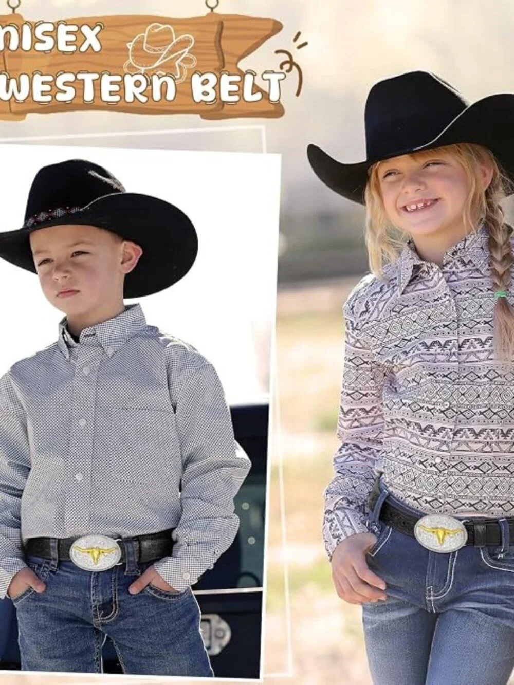 Kid Western Belt for Boys Girls Toddlers Cowboy Leather Belts - D
